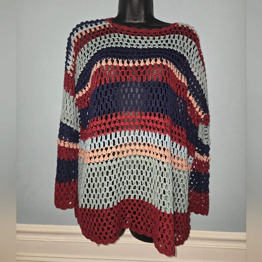 Show Me Your Mumu Paula Crochet Pullover Oversized Striped Sweater Size Medium - Picture 2 of 7